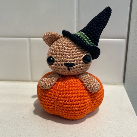 Hand Crafted Other - Handcrafted Pumpkin Cat Halloween Figure Holiday Decor Amigurui Crochet